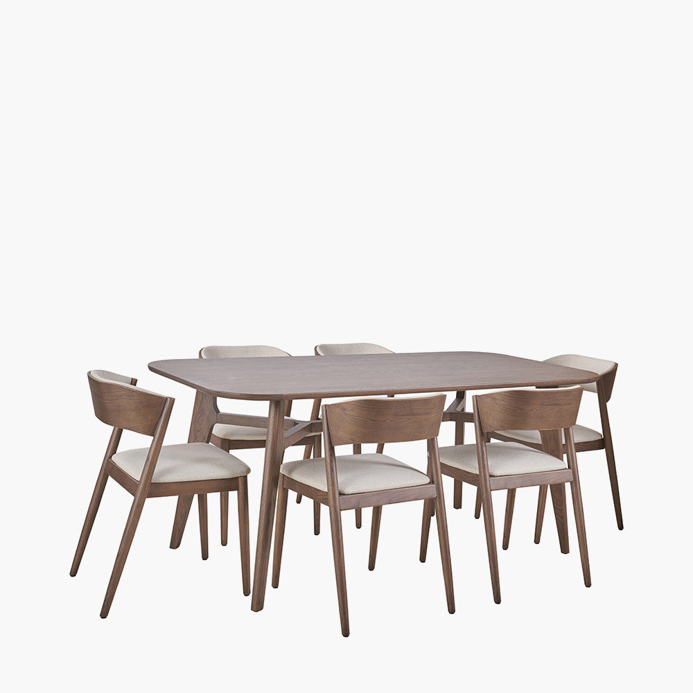 Elias Dark Ash Wood Retro Rectangle Dining Set with 6 Chairs
